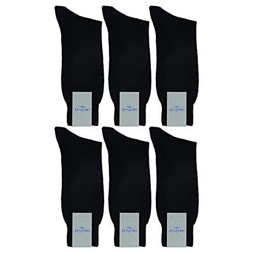 Z ZENZERO' 1959-6 Paar Herren Socken mit mittlerer Wadenlänge - Für jeden Gebrauch - Unifarben - Mercerisierte, rasierte Baumwolle (Schwarz, 39-41) von Z ZENZERO' 1959