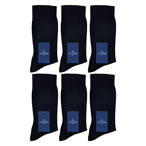 Z ZENZERO' 1959-6 Paar Kniehohe Lange Herrensocken - für Jeden Gebrauch - Einfarbig - Mercerisierte Rasierte Baumwolle (Blau, 39-41) von Z ZENZERO' 1959