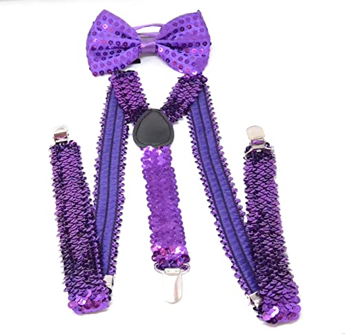 Z&H (lila) Set aus Fliege und Trägern. Paillettenträger, Elastische elastische Träger, Lila, Kostümzubehör., dunkelviolett, One size von Z&H