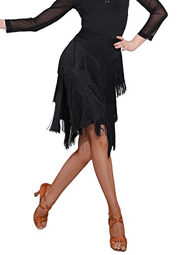 Z&X Damen Ballsaal Latin Tango Slasa Tanzrock Fransen Split Leg Halloween Party Tanzkleid mit Shorts, Schwarz, Mittel von Z&X
