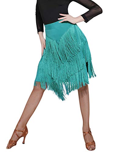 Z&X Damen Ballsaal Latin Tango Slasa Tanzrock Fransen Split Leg Halloween Party Tanzkleid mit Shorts, Grün , X-Groß von Z&X