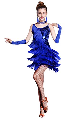 Z&X Damen Salsa Latein-Tanzkleid Glitzer Pailletten Fransen Flapper Partykleid Ballsaal Tanz-Outfits, 024 Königsblau, Groß von Z&X