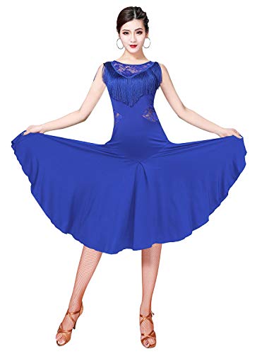 ZX Ballsaal Tanzkleider für Frauen Fransen Spitze Rücken Salsa Latein Tanzkleid mit Shorts (5 Farben) - Blau - Mittel von Z&X