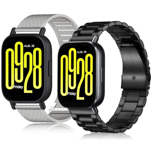 Z.DuDuZAZA 2er-Pack Armbänder kompatibel mit Xiaomi Redmi Watch 5 Active / 5 Lite, robustes Edelstahl-Ersatzarmband, Metallbänder für Damen und Herren (Pack-F) von Z.DuDuZAZA