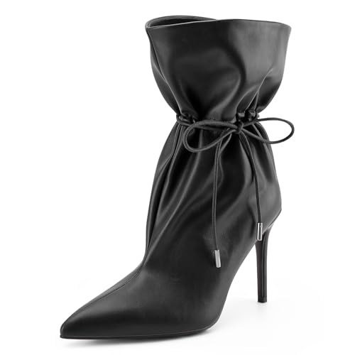 Z.Oufeier Damen Stiletto High Heel Pull on Slouchy Drawstring Ankle Boots Pointed Toe Fashion Evening Party Short Booties, Schwarz, 37.5 EU Z.Oufeier Damen Stiletto High Heel Pull on Slouchy Drawstring Ankle Boots Pointed Toe Fashion Evening Party Short Booties, Schwarz, 37.5 EU von Z.Oufeier