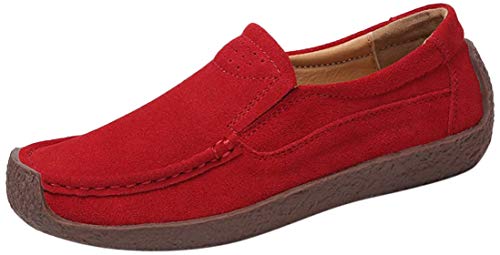 Z.SUO Damen Casual Mokassins Wildleder Bequem Flatschuhe Low-top Schuhe Halbschuhe Freizeit (41 EU,Rot.2) von Z.SUO