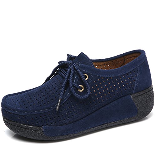 Z.SUO Damen Casual Mokassins Wildleder Bequem Schuhe Halbschuhe Freizeit(36 EU,Blau.1) von Z.SUO