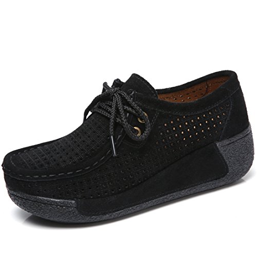 Z.SUO Damen Casual Mokassins Wildleder Bequem Schuhe Halbschuhe Freizeit(36 EU,Schwarz.1) von Z.SUO