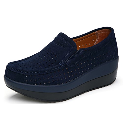 Z.SUO Damen Casual Mokassins Wildleder Bequem Schuhe Halbschuhe Freizeit(37 EU,Blau.1) von Z.SUO