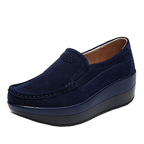 Z.SUO Damen Casual Mokassins Wildleder Bequem Schuhe Halbschuhe Freizeit(38 EU,Blau.2) von Z.SUO