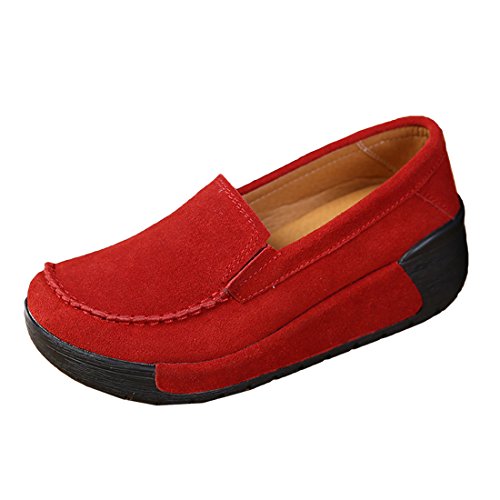 Z.SUO Damen Casual Mokassins Wildleder Bequem Schuhe Halbschuhe Freizeit(38 EU,Rot.1) von Z.SUO