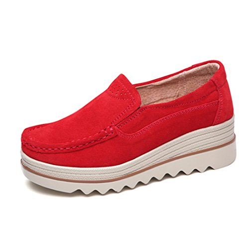 Z.SUO Damen Casual Mokassins Wildleder Bequem Schuhe Halbschuhe Freizeit(38 EU,Rot.2) von Z.SUO