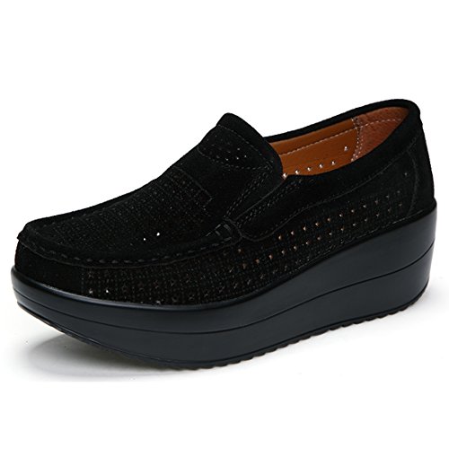 Z.SUO Damen Casual Mokassins Wildleder Bequem Schuhe Halbschuhe Freizeit(38 EU,Schwarz.1) von Z.SUO