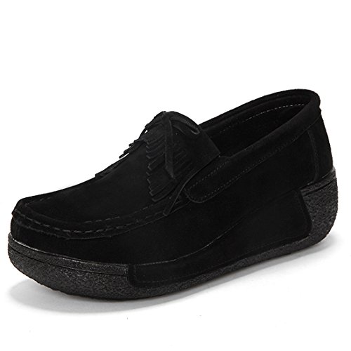 Z.SUO Damen Casual Mokassins Wildleder Bequem Schuhe Halbschuhe Freizeit(38 EU,Schwarz.2) von Z.SUO