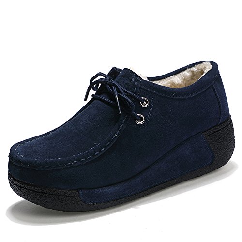 Z.SUO Damen Casual Mokassins Wildleder Bequem Schuhe Halbschuhe Freizeit(39 EU,Blau Plus Samt) von Z.SUO