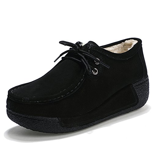 Z.SUO Damen Casual Mokassins Wildleder Bequem Schuhe Halbschuhe Freizeit(40 EU,Schwarz Plus Samt) von Z.SUO