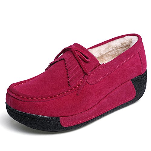 Z.SUO Damen Casual Mokassins Wildleder Bequem Schuhe Halbschuhe Freizeit(41 EU,Rose Plus Samt.1) von Z.SUO