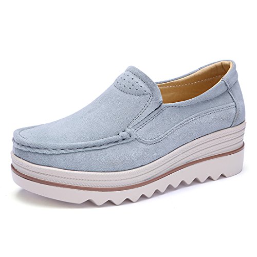 Z.SUO Damen Casual Mokassins Wildleder Bequem Schuhe Halbschuhe Freizeit(42 EU,Grau) von Z.SUO