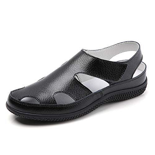 Z.SUO Damen Sandalen Flach Leder Bequeme Casual Mokassin Loafers Fahren Schuhe Mode Sommer Zehentrenner Sandalen (42 EU, Schwarz) von Z.SUO