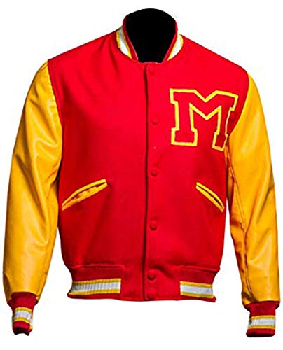 EU Fashions Letterman Michael Jackson M Logo Varsity Jacke, Rot und Gelb – Wolle mit Kunstärmeln, L von ZA-Fashed
