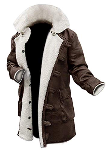 EU Fashions Tom Hardy Bane Mantel Dark Knight Rises weiß Kunstfell Shearling braun Echtleder oder Kunstleder Jacke, Braun – echtes Leder, L von ZA-Fashed
