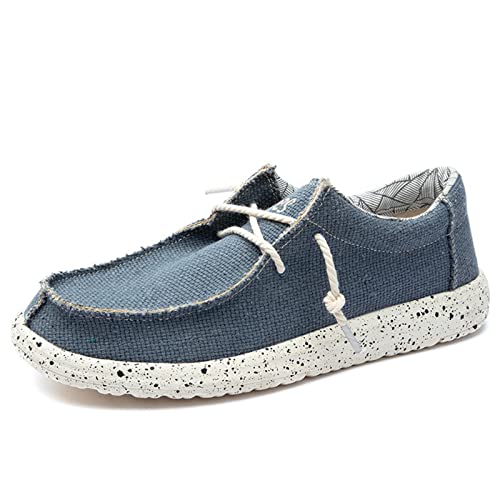 ZAANHA Herren Slip-On Schuhe Segeltuchschuhe Deckschuhe mit Schnürsenkeln Freizeit Vintage Casual Loafer Bootsschuhe (Farbe : Blue, Size : 43 EU) von ZAANHA