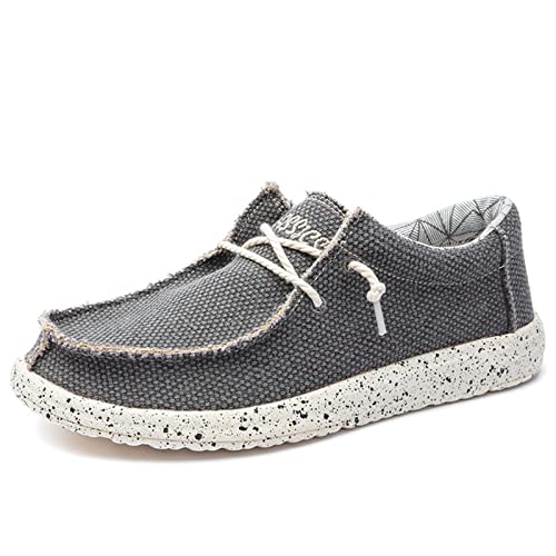 ZAANHA Herren Slip-On Schuhe Segeltuchschuhe Deckschuhe mit Schnürsenkeln Freizeit Vintage Casual Loafer Bootsschuhe (Farbe : Dark Gray, Size : 40 EU) von ZAANHA