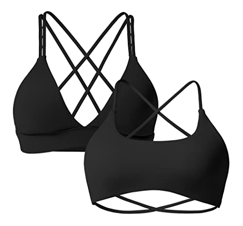 ZAAYO 2er Pack Sport BH Damen Gepolstert Bustier Cross Back Gym Push up Bra Abnehmbare Dichtung Querriemen Hinten Gym BH Schwarz Large von ZAAYO