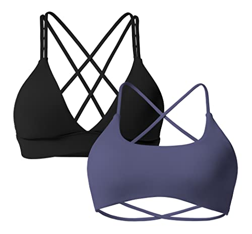 ZAAYO 2er Pack Sport BH Damen Gepolstert Bustier Cross Back Gym Push up Bra Abnehmbare Dichtung Querriemen Hinten Gym BH Schwarz-Violettblau Large von ZAAYO