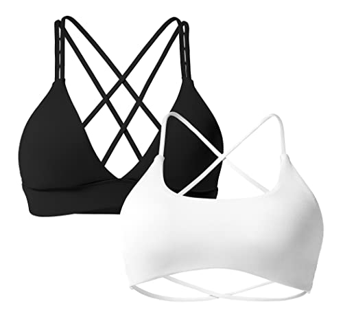 ZAAYO 2er Pack Sport BH Damen Gepolstert Bustier Cross Back Gym Push up Bra Abnehmbare Dichtung Querriemen Hinten Gym BH Schwarz-Weiß Medium von ZAAYO