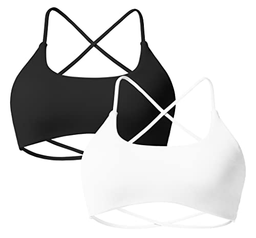 ZAAYO 2er Pack Sport BH Damen Gepolstert Bustier Cross Back Gym Push up Bra Abnehmbare Dichtung Querriemen Hinten Gym BH Weiß-Schwarz Large von ZAAYO