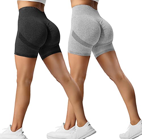 ZAAYO 2er-Pack Sport Short Damen Butt Scrunch Kurze Sporthose Laufhose Hohe Taille Kurze Hosen Butt Lift Booty Nahtlos Fitness Tie Dye Gym Shorts Black-Bright Grey Medium von ZAAYO