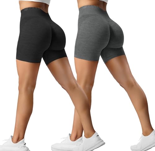 ZAAYO 2er-Pack Sport Short Damen Butt Scrunch Kurze Sporthose Laufhose Hohe Taille Kurze Hosen Butt Lift Booty Nahtlos Fitness Tie Dye Gym Shorts Hemp Black-Hemp Grey Medium von ZAAYO