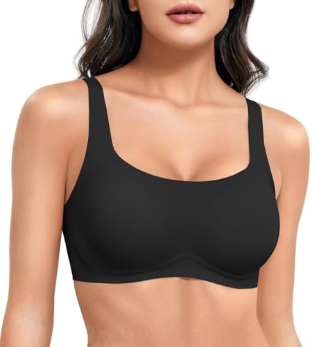 ZAAYO BH Damen Ohne Bügel Vollschalen Gepolstert Bustier Nahtlose Push Up Quadratischer Ausschnitt BH Starker Halt Gepolstert Bralette T-Shirts Bra mit Zusätzlicher Bra Verlängerung Schwarz XL von ZAAYO