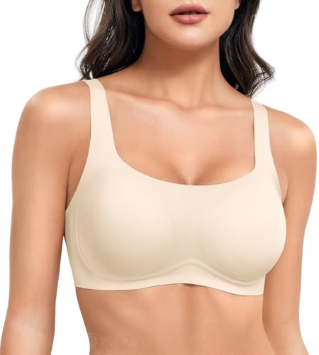 ZAAYO BH Damen Ohne Bügel Vollschalen Gepolstert Bustier Nahtlose Push Up Quadratischer Ausschnitt BH Starker Halt Gepolstert Bralette T-Shirts Bra mit Zusätzlicher Bra Verlängerung Weiß M von ZAAYO