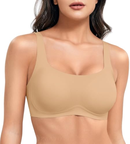 ZAAYO BH Damen Ohne Bügel Vollschalen Gepolstert Bustier Nahtlose Push Up Quadratischer Ausschnitt BH Starker Halt Gepolstert Bralette T-Shirts Bra mit Zusätzlicher Bra Verlängerung Khaki XS von ZAAYO