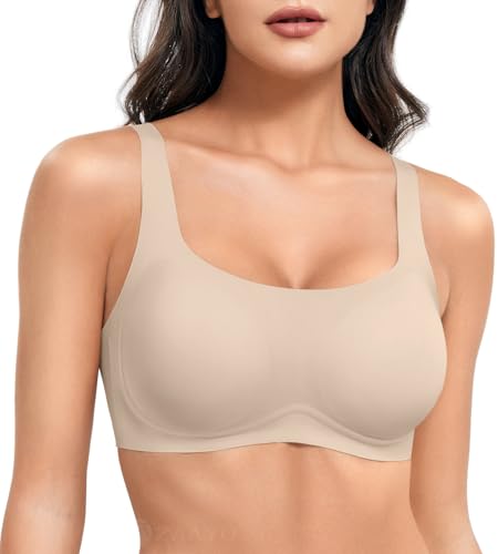 ZAAYO BH Damen Ohne Bügel Vollschalen Gepolstert Bustier Nahtlose Push Up Quadratischer Ausschnitt BH Starker Halt Gepolstert Bralette T-Shirts Bra mit Zusätzlicher Bra Verlängerung Milchkaffee XL von ZAAYO