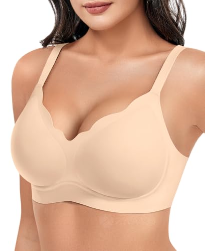 ZAAYO Damen BH Volle Cups Ohne Bügel Nahtloser BHS Tiefem V Ausschnitt Wellenschliff Gepolstert Bralette Push Up BH Bügellos Bustier mit Zusätzlicher Bra Verlängerung Universal Akt XL von ZAAYO