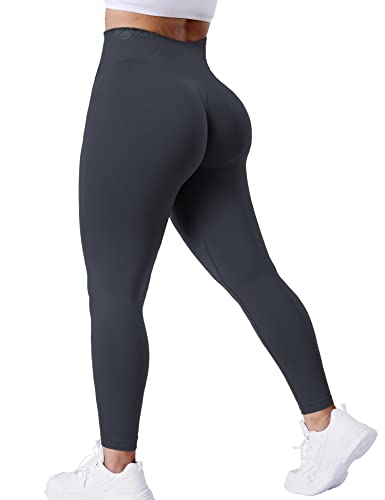 ZAAYO Damen Blickdichte Sport Leggings Mit Booty Scrunch Butt Push Up Seamless Fitnesshose Hohe Taille Sporthose Gym Hosen Grau Large von ZAAYO