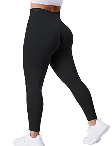 ZAAYO Damen Blickdichte Sport Leggings Mit Booty Scrunch Butt Push Up Seamless Fitnesshose Hohe Taille Sporthose Gym Hosen Schwarz X-Large von ZAAYO