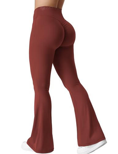 ZAAYO Damen Flare Scrunch Leggings V Cross Taille Bell Bottom Yoga Hosen Tummy Control Bootcut Workout Leggings Burgunderrot M von ZAAYO