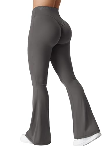 ZAAYO Damen Flare Scrunch Leggings V Cross Taille Bell Bottom Yoga Hosen Tummy Control Bootcut Workout Leggings Dunkelgrau L von ZAAYO