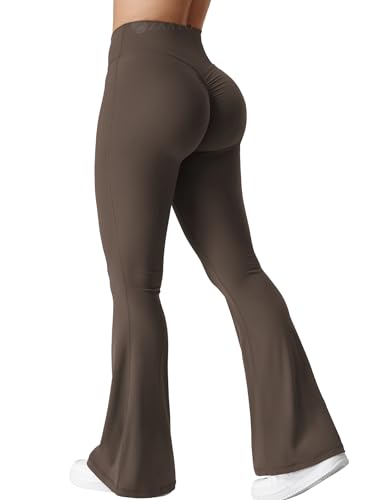 ZAAYO Damen Flare Scrunch Leggings V Cross Taille Bell Bottom Yoga Hosen Tummy Control Bootcut Workout Leggings Kaffee M von ZAAYO
