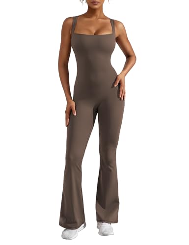 ZAAYO Damen Flared Jumpsuit Tight Scrunch Butt Overalls Lang Ärmelloser Sport rückenfrei Jumpsuit Yoga Bodycon Einteiler Ganzkörperanzug Stretch Elegant Jumpsuits von ZAAYO