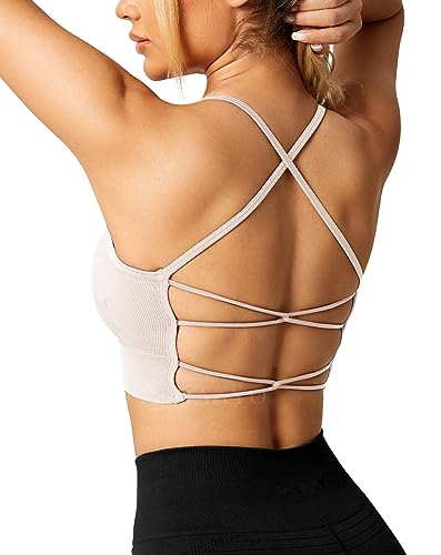 ZAAYO Damen Gym BH Gepolstert Crossback Fitness Sport Bra Abnehmbarer Brustpolster Yoga Tops Gestrickte Nahtlose Sportbekleidung Mike Large von ZAAYO