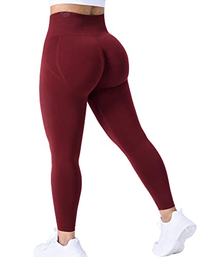 ZAAYO Damen Gym Leggings Sport Booty Scrunch Butt High Waist Seamless Yoga Hosen, Weinrot XL von ZAAYO