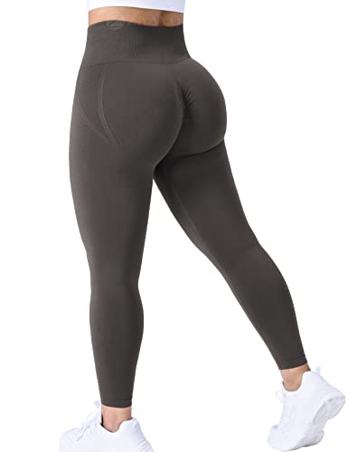 ZAAYO Damen Gym Leggings Sport Booty Scrunch Butt High Waist Seamless Yoga Hosen Tiefe Taupe S von ZAAYO