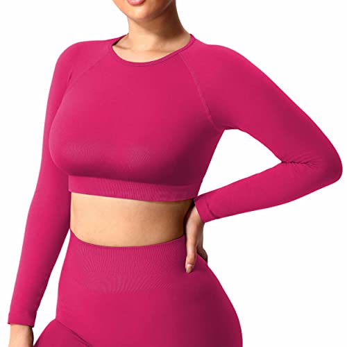 ZAAYO Damen Langarmshirt Sport Laufshirt Sportoberteil Longsleeve Running Crop Top Training Baselayer, Rosa L von ZAAYO