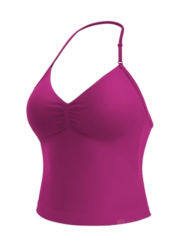 ZAAYO Damen Lange Camisole Top Rückenfrei V Neck Workout Tank Tops Y2K Ãrmellose Sommer Crop Top Gym Neckholder Oberteil mit verstellbarem Riemen Berry XS ZAAYO Damen Lange Camisole Top Rückenfrei V Neck Workout Tank Tops Y2K Ãrmellose Sommer Crop Top Gym Neckholder Oberteil mit verstellbarem Riemen Berry XS von ZAAYO