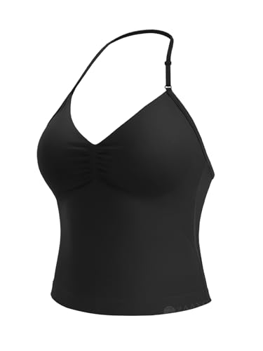 ZAAYO Damen Lange Camisole Top Rückenfrei V Neck Workout Tank Tops Sport Oberteil Gym Neckholder Oberteil mit verstellbarem Riemen Schwarz S ZAAYO Damen Lange Camisole Top Rückenfrei V Neck Workout Tank Tops Sport Oberteil Gym Neckholder Oberteil mit verstellbarem Riemen Schwarz S von ZAAYO